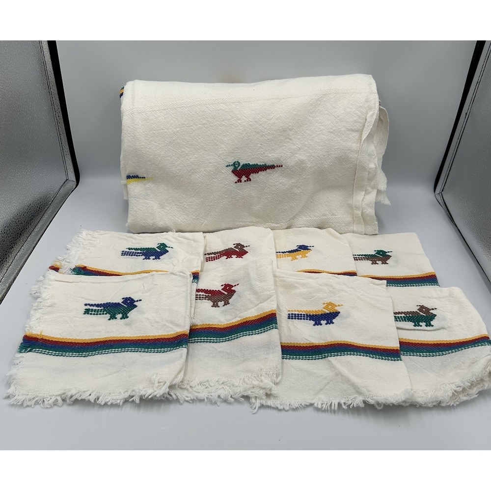 Guatemalan Woven Textile Stripes Birds 51x71‎ Tablecloth With 8 Matching Napkin